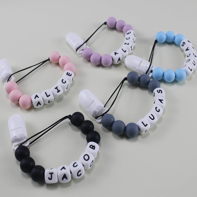 Personalized Pacifier Clip with Name, Customized Pacifier Holder Clip for Baby, Fit All Pacifiers