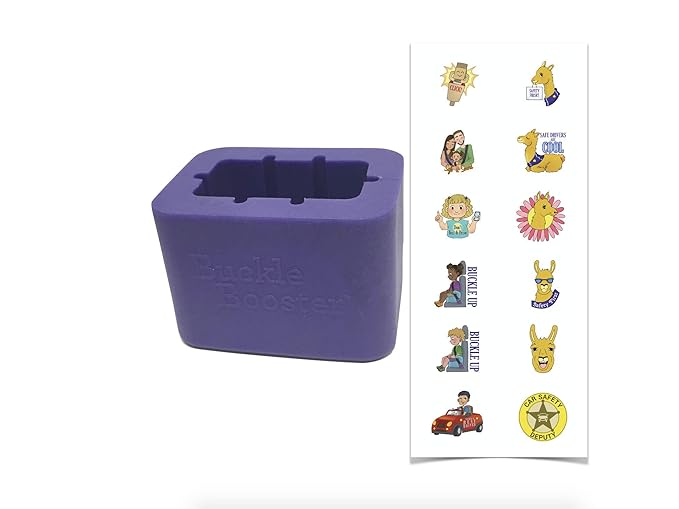 (1) Car Seat Belt/Booster Seat Receptacle Stabilizer by Buckle Booster with Fun Safety Stickers - BPA-Free