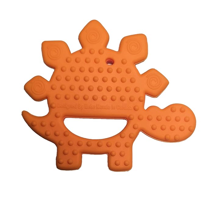 Bebe Mondo Dinosaur Baby Teething Toys 3–6 6–12 Months, Teethers for Babies 0–3–6–12 Months for Teething Relief, Baby Gift, Baby Teether Toys, Silicone Sensory Infant Toys, Soft-Textured- Dino Orange