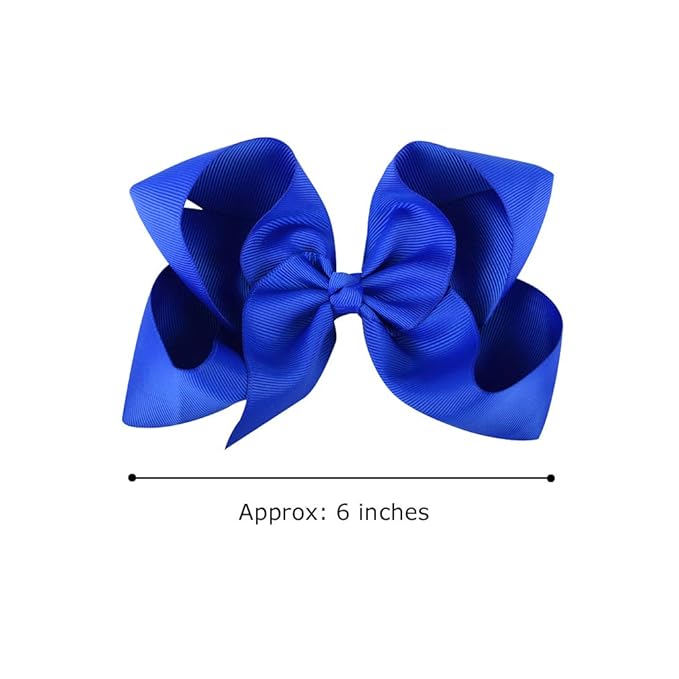 DEEKA 12 PCS 6" Big Hand-made Grosgrain Ribbon Hair Bow Alligator Clips Hair Accessories for Little Teen Toddler Girls - Roayl Blue