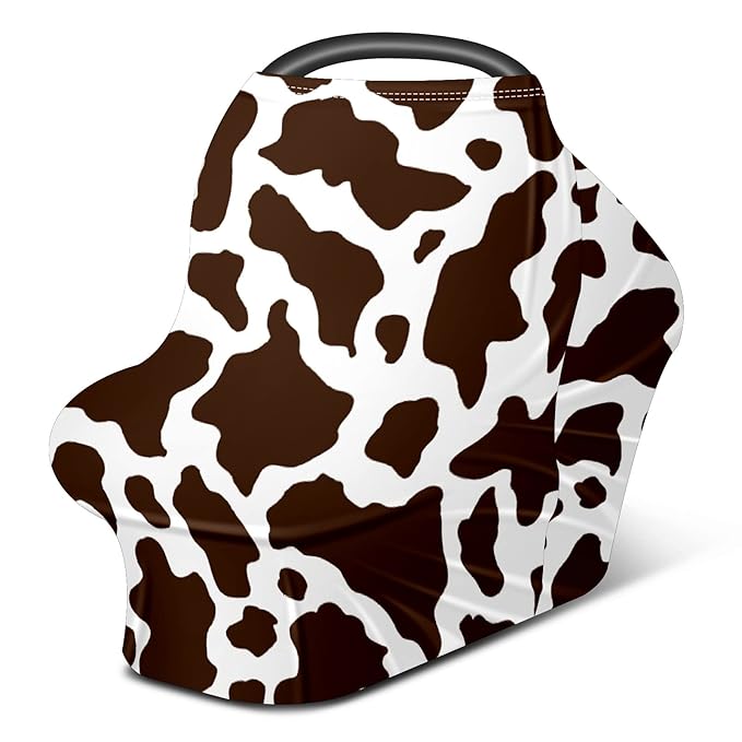 Baby Car Seat Stroller Covers Brown Cow Print Nursing Cover Breastfeeding Scarf Soft Breathable Stretchy Coverage Carseat Canopy Cover for Boys and Girls Soft Breathable Multi Use