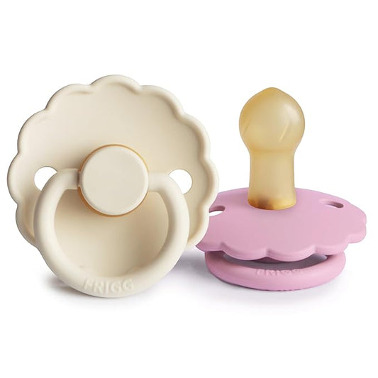 FRIGG Daisy Natural Rubber Baby Pacifier | Made in Denmark | BPA-Free (Cream/Lupine, Size 1) 2-Pack
