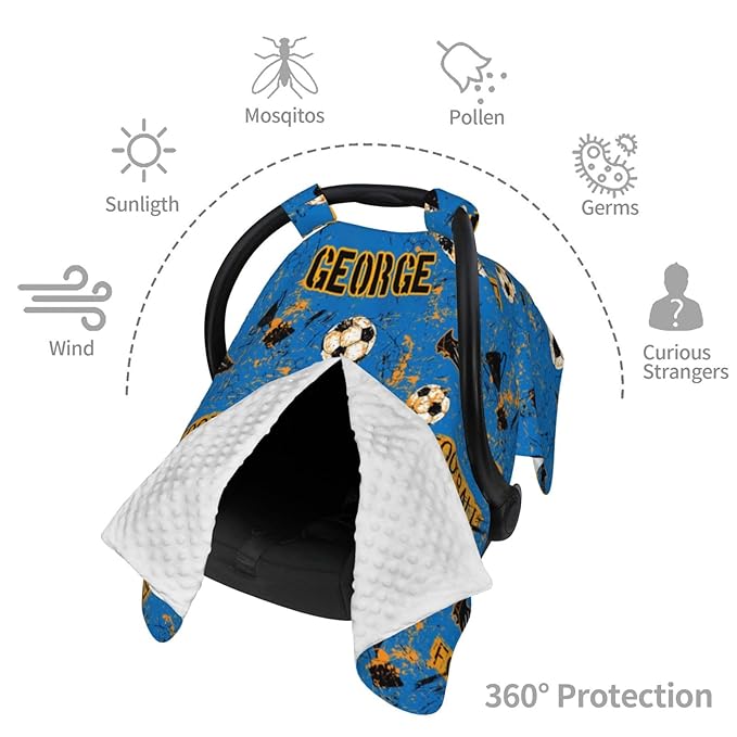 Personalized Baby Car Seat Canopy for Babies with Name, Custom Soccer Stroller Car Seat Covers for Boys, Nursing Carseat Cover for Breastfeeding, Car Seat Canopies for Infant Newborn