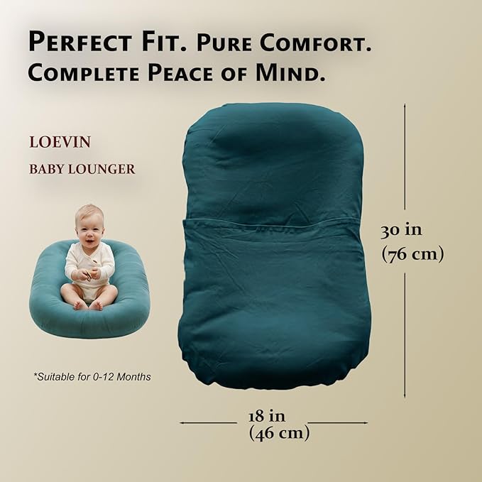 Baby Lounger for Newborn,Baby Play Mat Soft Cotton for Playtime & Sitting,Flat Babies Essentials Gifts Awake-Time for Boys & Girls 0-12 Months Home Travel(Peacock Green)
