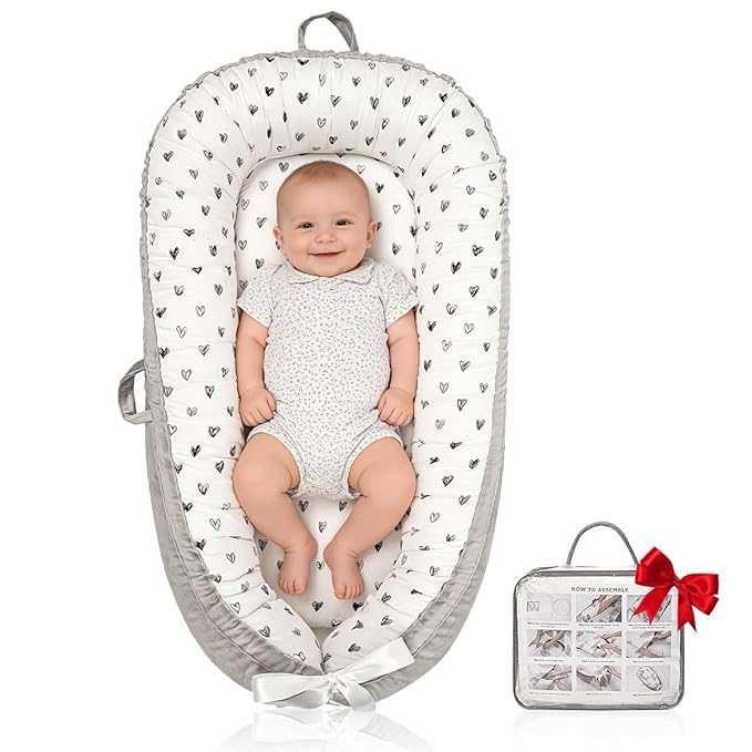 Baby Lounger | Organic Cotton Infant Support Cushion | Reversible, Adjustable & Portable Floor Lounger | Soft, Breathable, Washable Cover