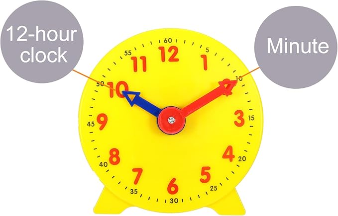 PATIKIL 4 inch Teaching Clock, 2 Pack Learn Clock Learning Tell Time Analog Clock Demonstration Clock 12 Hour 2 Pointers for Classroom Teacher, Yellow