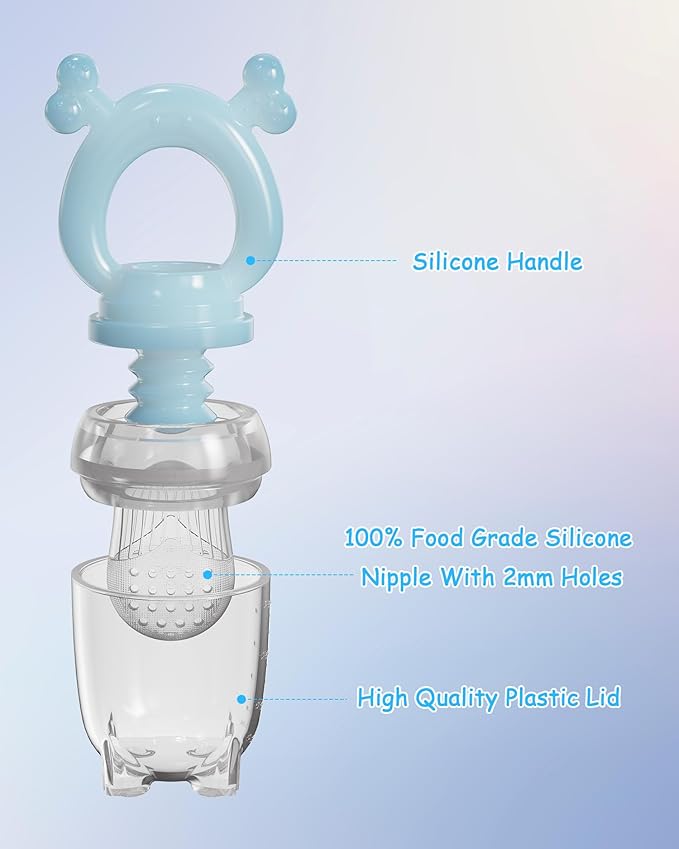 Silicone Baby Fruit Feeder 2 Pack, Baby Mesh Teethers, Breastmilk Popsicle Molds for Teething Relief, Fresh Food Feeder for Safe Infant Self Feeding (Blue & Green)