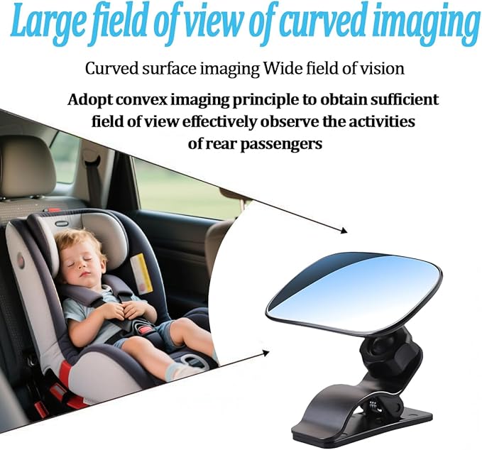 Car Interior Rearview Baby Mirror, Wide Angle Convex HD 360° Adjustable Rearview Mirror for Backseat Kids, Clip-on Sun Visor Safety Rearview for Monitoring Infant Child, Universal Fit