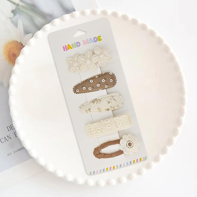 Baby Hair Clips Set - 3 Snap Barrettes & 2 Duckbill Toddler Hair Clips, Soft Rounded Tips & Fabric Cover, Safe Gentle Non-Slip Hair Accessories(5 Pcs)
