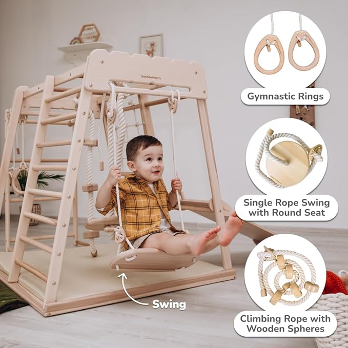 Wood And Hearts Child's Sport Complex Scandinavian Trapezze, Wooden Indoor Playground, Made in Ukraine, Jungle Gym for Kids, Toddler Jungle Gym, Kids Ages 18 Months-6 Years Playground