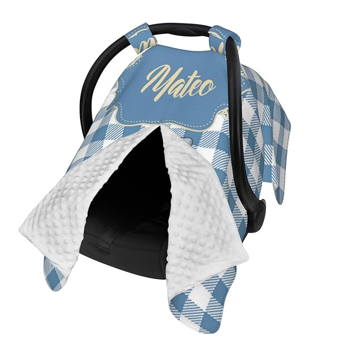Cute Bear Custom Name Baby Car Seat Cover – Personalized Nursing Cover for Breastfeeding, Stroller Canopy, Privacy Infant Carseat Canopy, Soft Breathable Newborn Blanket for Boys