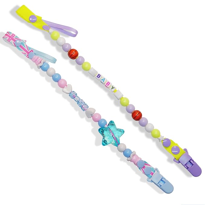 Pacifier Clip Holder Baby Girls and Boys,Neutral Binky Clips with One-piece Design for Baby Shower -2 Packs