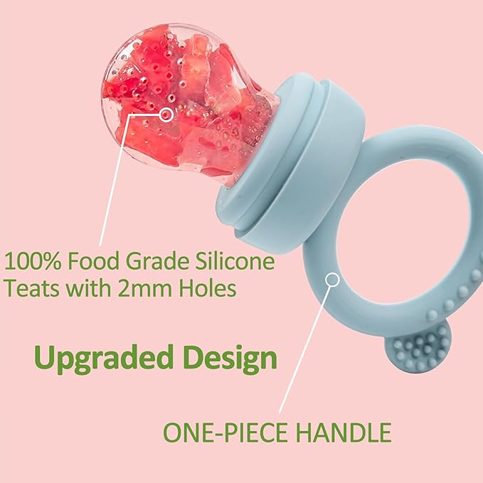 JEXFUN Baby Fruit Food Feeder Pacifier | Silicone Feeder and Teether for Infant Safely Self Feeding | Baby Teething Relief Toy Teether | Includes Additional Silicone Sacs, BPA Free (Dark Grey)
