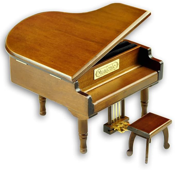 BinkeGG Play (Love Me Tender) Brown Wooden Grand Piano Wind up Music Box with Sankyo Musical Movement (65 Tunes Option)