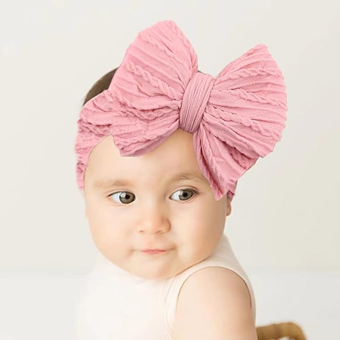 3 Pcs Valentines Baby Bows Headbands Soft Nylon Hairbands Super Elastic Headband Hair Accessories For Baby Girls Infant Toddler Essentials (Beige Pink Red, Mid)