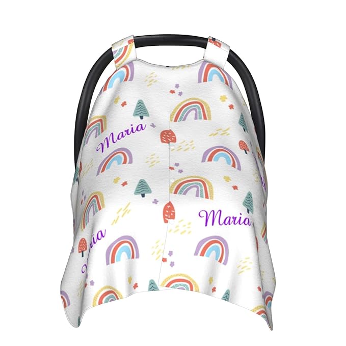 Personalized Colorful Rainbow Baby Infant Car Seats Canopy for Baby with Name, Custom Lightweight Covers for Baby Boys Girls, Minky Nursing Breastfeeding Stroller Cover Canopies for Newborn