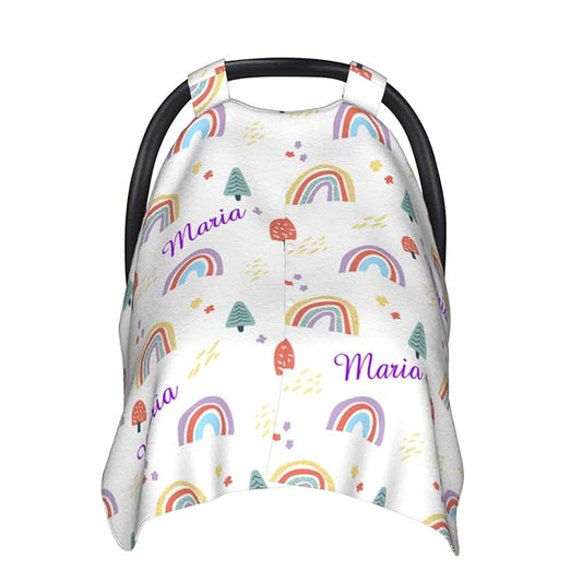 Personalized Colorful Rainbow Baby Infant Car Seats Canopy for Baby with Name, Custom Lightweight Covers for Baby Boys Girls, Minky Nursing Breastfeeding Stroller Cover Canopies for Newborn