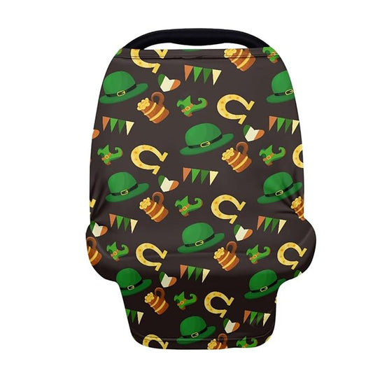 Green Hat Boots Print Baby Nursing Cover,Breathable Infant Carseat Cover,St. Patrick's Day Theme Car Seat Canopy for Baby Girls,Perfect Mom’s Scarf