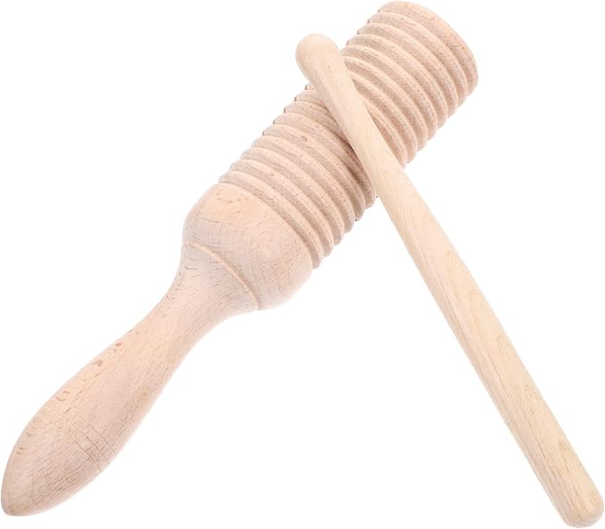 Kisangel Wood Guiro Instrument, Percussion Tone Block with Rhythm Sticks, Educational Musical Instruments Craft for Preschool Wooden Baby Toys