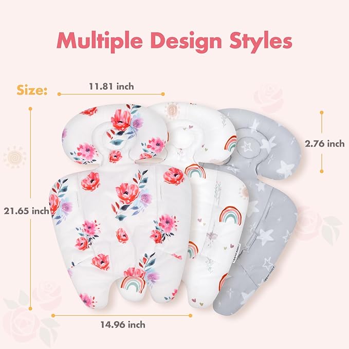 Mamaroo Infant Insert Compatible with 4moms MamaRoo & RockaRoo Swing | Enlarged Head & Body Support Cushion, Reversible Design, Soft Breathable Fabric with Flowers, Machine Washable
