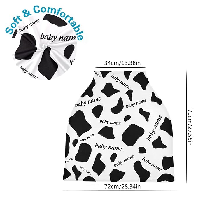 Personalized Baby Car Seat Cover for Babies, Custom Name Baby Car Seats Canopy for Boys Girls, Cow Stripes Nursing Breastfeeding Stroller Covers for Infant Newborn, Shower Gift for Baby