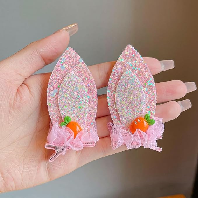 Baby Girls Carrot Hair Clips Pin Easter Bunny HairClips Carrot Hair Barrettes Pin JHE27 (Pink Ear)