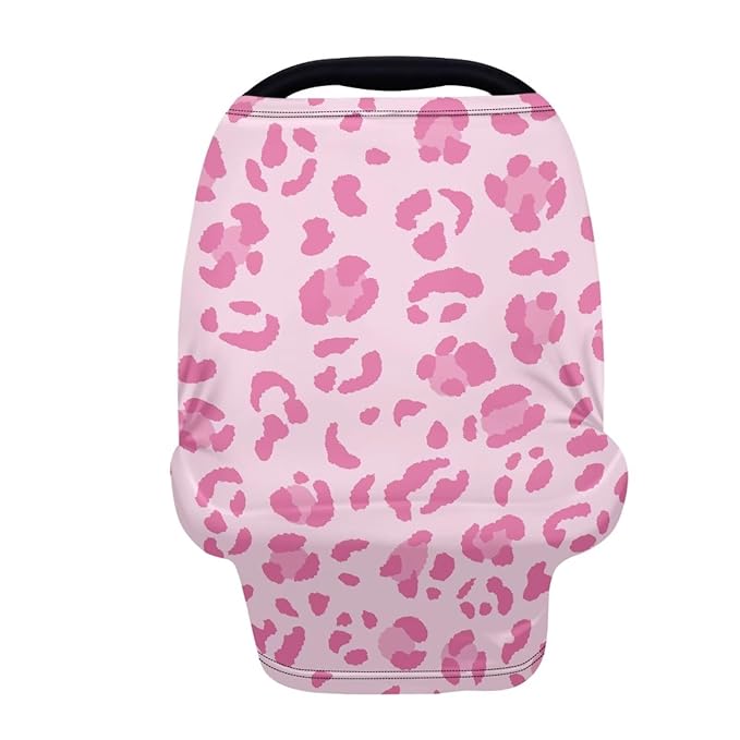 Forchrinse Pink Leopard Print Car Seat Cover for Babies Girls Breastfeeding Nursing Cover Infant Carseat Canopy Stroller Cover Soft and Breathable