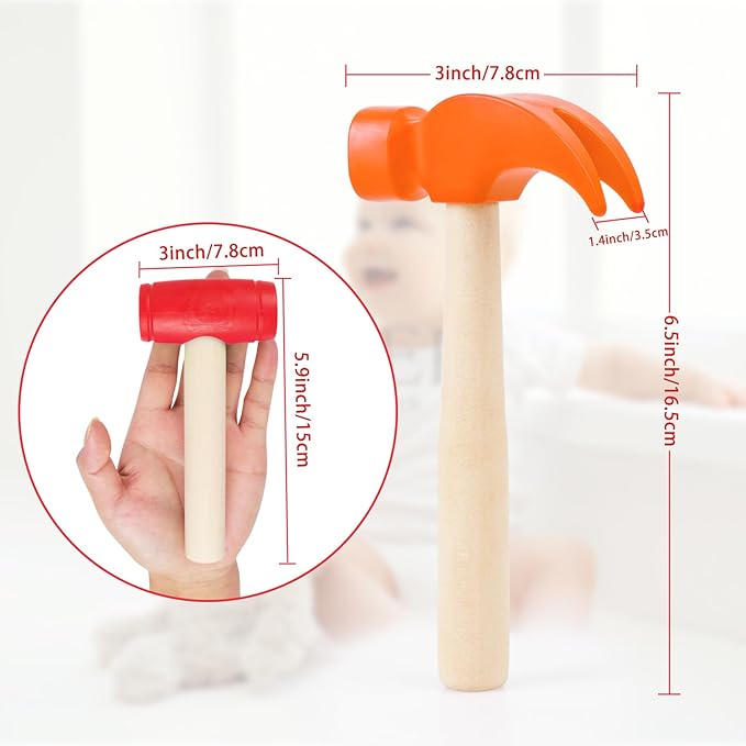 2pcs Toy Hammer Simulation Wooden Hammer Small Plastic Toddler Claw Hammers Portable Kids Maintenance Tools Toys Pretend Fake Mallet Hammers for Boys Girls