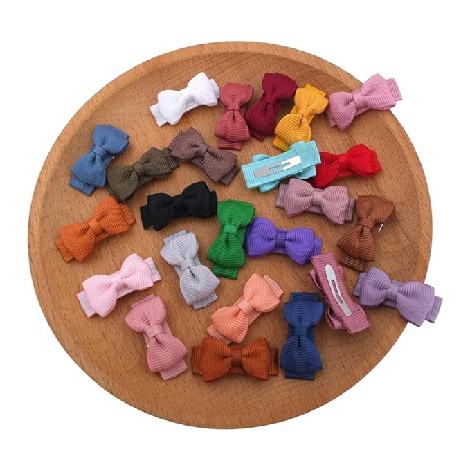 24 Pcs Thumbnail Hair Bow Snap Clips for Toddler Baby Fine Hair Clips in Fringe Bangs Tiny Bow Accessories Infant Baby Girl Kids Mini Hairbow