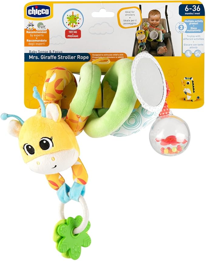 Chicco Mister Spiral Giraffe Baby Stroller Toy, Activity Spiral with Rattle, Ring, Mirror, Baby Toys Pendant, Babies 6 Months, Giraffe Multicolor