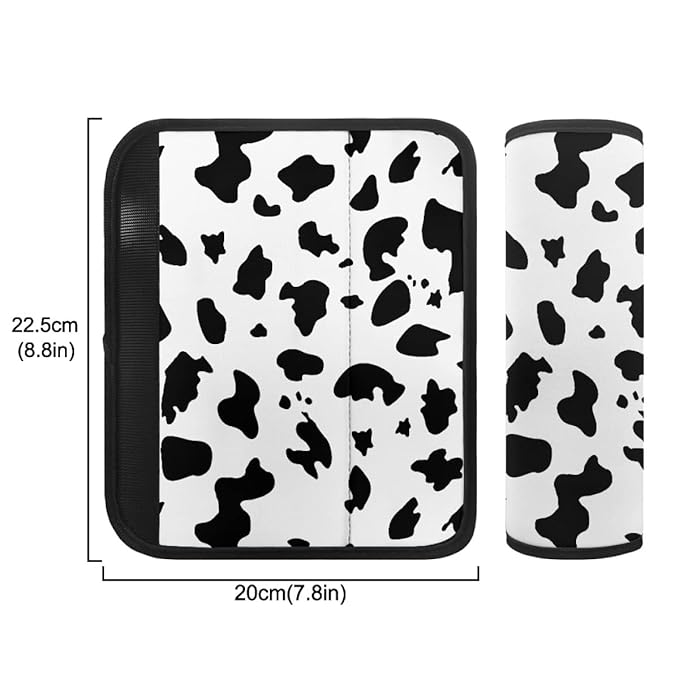 ENLACHIC Kids Car Seat Belt Cover, Cute Cartoon Animal Print Baby Car Seat Strap Pads Infant Car Seat Protector Car Accessories Universal All Cars,Cow Print