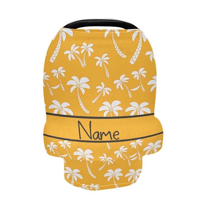 Personalized Baby Name Car Seat Cover for Boys Girls Newborn, Custom Baby Carseat Canopy, Multiuse Nursing Covers, Infant Summer Stroller Cover, Breastfeeding Scarf, Coconut Tree
