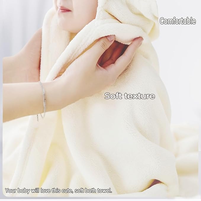 Toddler Baby Bath Towel with Hood 27.5"X55" Ultra Absorbent Soft Cozy Comfort Bathrobe Blanket, 0-6 Years Infant Shower Towel for Girls & Boys(Pearl)