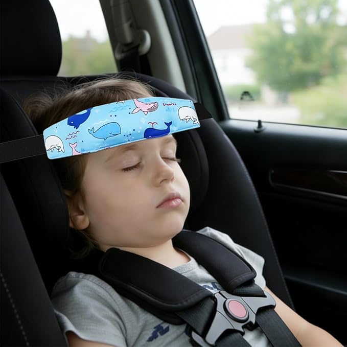 3PCS Head Support Band for Stroller Car Seat Adjustable Neck Relief Strap Headrest for Sleeping Traveling Slumber Positioner for Toddler Kids Child Baby Infant(Blue-Owl,Dolphin,Dinosaur)