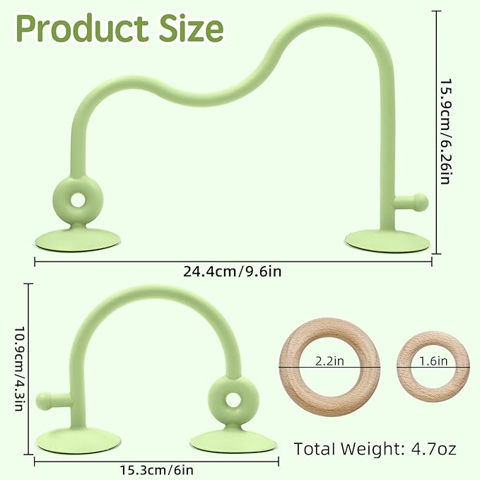 Baby Sensory High Chair Suction Toys for Infant Toddlers 12 18 Months, Food Grade Silicone String with Oak Loop Montessori Educational Parent-Child Baby Bath Toy Gift for Birthday (Green)