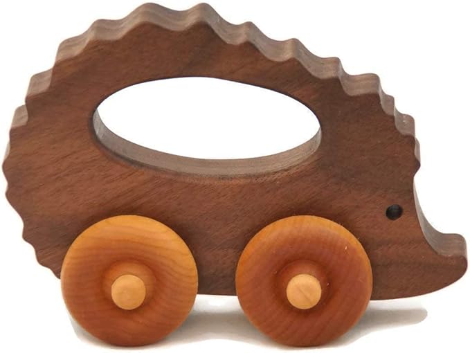 Wooden Hedgehog Toy Car – Handmade Wooden Push Toy for Toddlers & Kids, Natural Wood Woodland Animal Toy