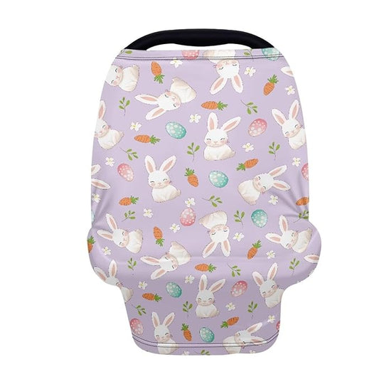 Wanyint Easter Rabbit Eggs Carrot Violet Nursing Cover Carseat Canopy Cover Adorable Car Seat Covers for Babies Girls Boys Breathable Nursing Cover for Boys Girls