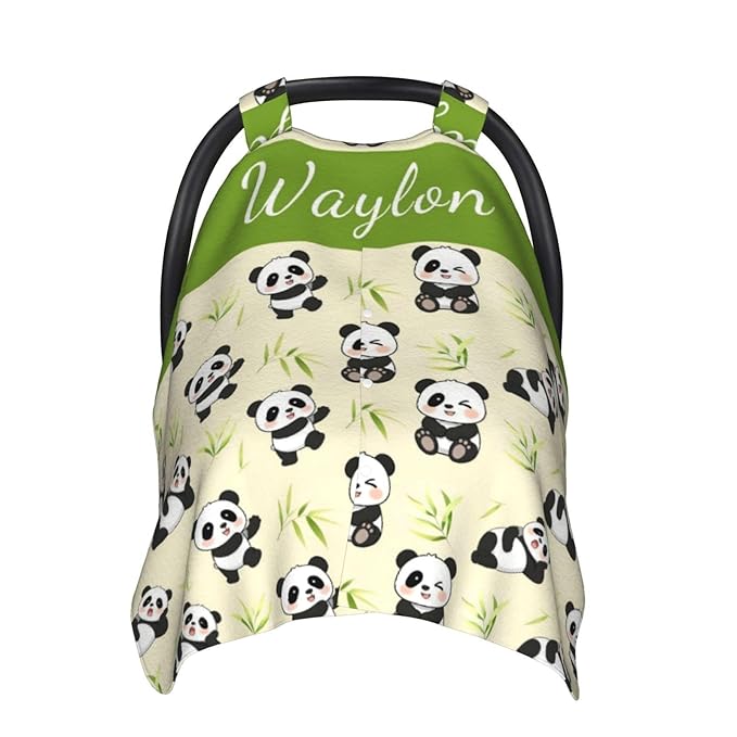 Personalized Name Car Seat Covers for Baby Girls Boys, Custom Cute Panda Baby Carseat Canopy, Nursing Cover for Breastfeeding, Strollers Car Seat Canopies for Babies Infant Newborn