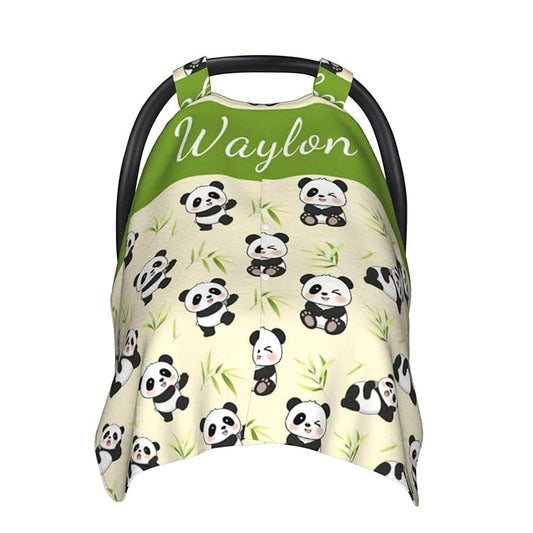 Personalized Name Car Seat Covers for Baby Girls Boys, Custom Cute Panda Baby Carseat Canopy, Nursing Cover for Breastfeeding, Strollers Car Seat Canopies for Babies Infant Newborn