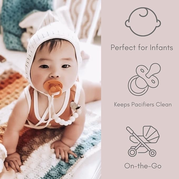 Ali+Oli Silicone Pacifier Clip for Baby (White) 100% Food-Grade BPA Free Newborn Pacifier Holder Infant Binky Clip for Baby Boy or Girl