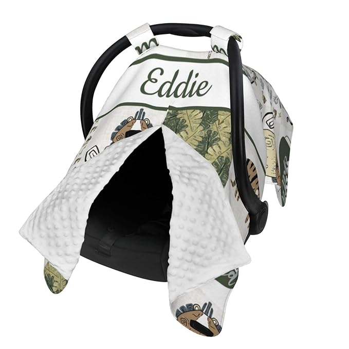 Personalized Baby Car Seat Canopy for Boy Girl, Custom Name Baby Car Seats Covers for Babies, Opening Minky Nursing Breastfeeding Stroller Cover Infant Carseat Canopies for Newborn (Woodland Animals)