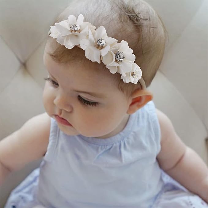 OOSAKU Baby Girl Flower Headbands Set Elastic Floral Headbands 6pcs Soft Nylon Hair Band for Newborn Toddler Hair Accessories