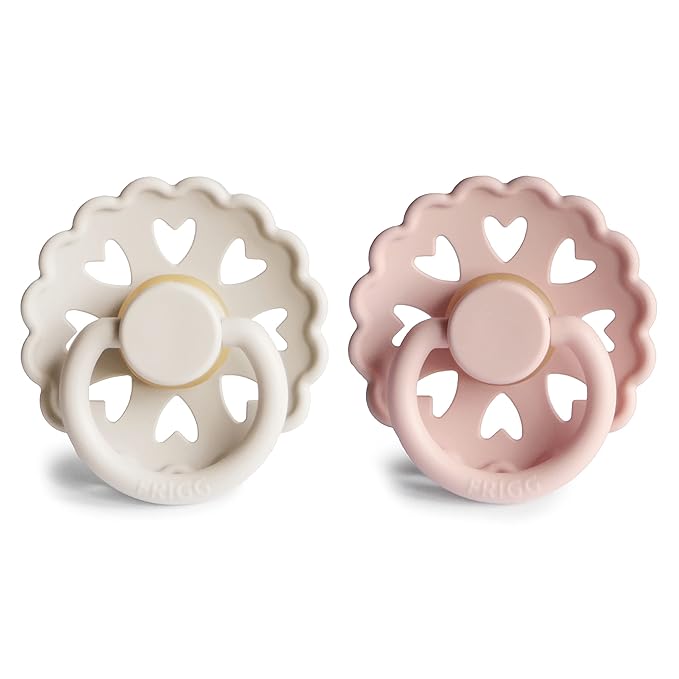 FRIGG Andersen Fairytale Natural Rubber Baby Pacifier | Made in Denmark | BPA-Free (Cream/Blush, 6-18 Months)