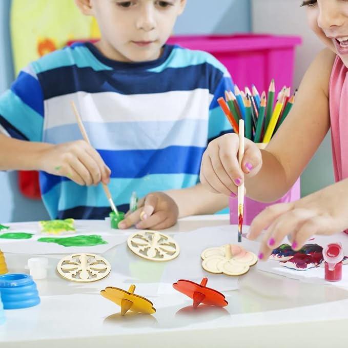 Toyvian 40 Piece Wooden Spinning Tops Fidget Crafts Party Favors for Kids 4-8 - Unfinished Wood DIY Gyroscope Bulk Kids Toys