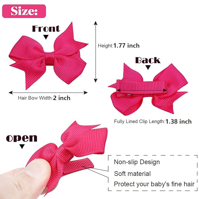 ALinmo Hair Clips for Girls 100PCS - 2" Fully Lined Tiny Bows, Alligator Clips for Infants and Toddlers in Pairs