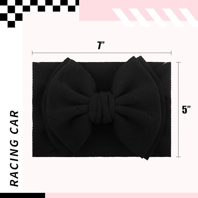 YanJie 2PCS 7’’ Black Bows for Baby Girls Checkered Headband Double Layered Bow Infants Toddler Hair Accessories Newborn Headbands Baby Clothes