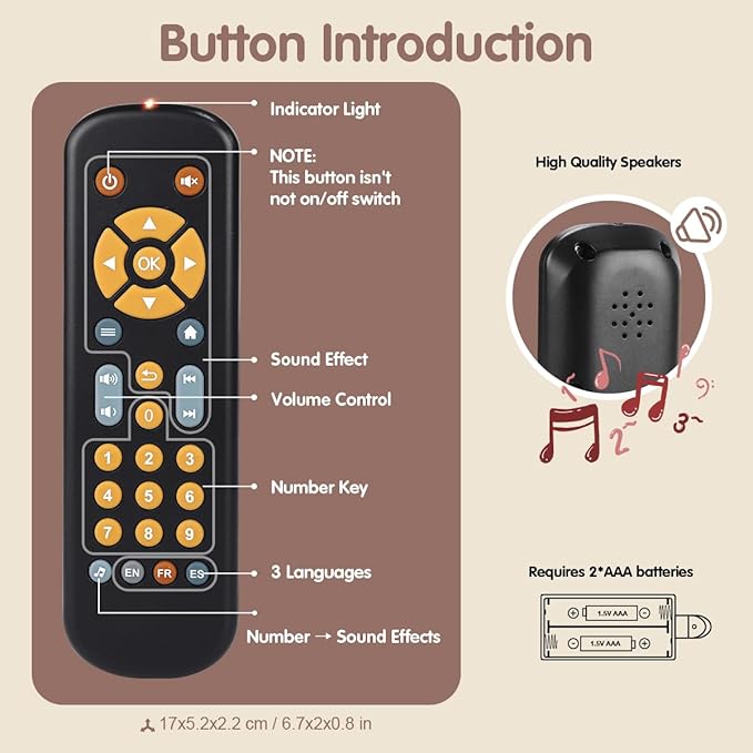 Nueplay Realistic Learning Controller with Light & Music – Interactive Educational Toy for Toddlers, Trilingual English/Spanish/French Number Learning & Pretend Remote Play for Kids Ages 1-3,Black