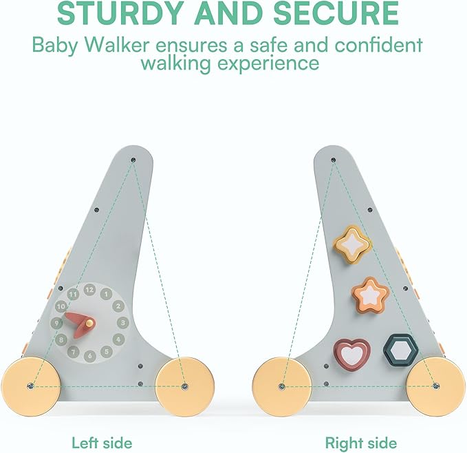 ROBOTIME Wooden Baby Walker, Wooden Push Walker with Wheels, Montessori Push Toys for Babies Learning to Walk, Baby Walkers Activity Center for Boys and Girls