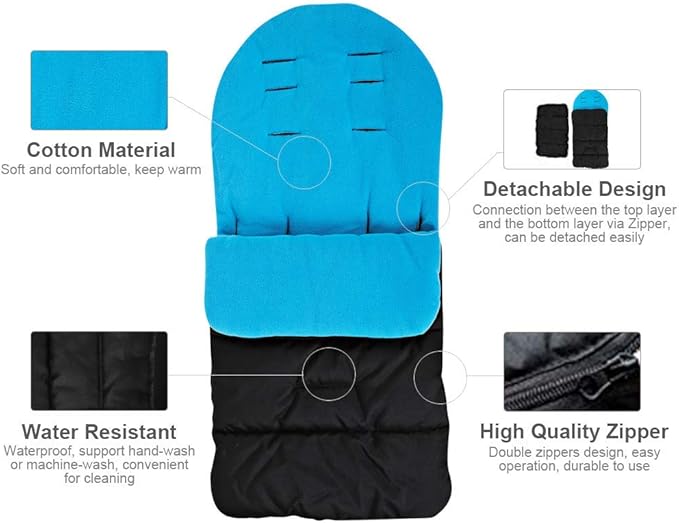 Universal Waterproof Baby Stroller Footmuff, Warm Winter Baby Bunting Stroller Cover with Dual Zipper, 3-Season Toddler Stroller Blanket for Cold Weather, Fit Infants Toddlers, Stroller (Blue)