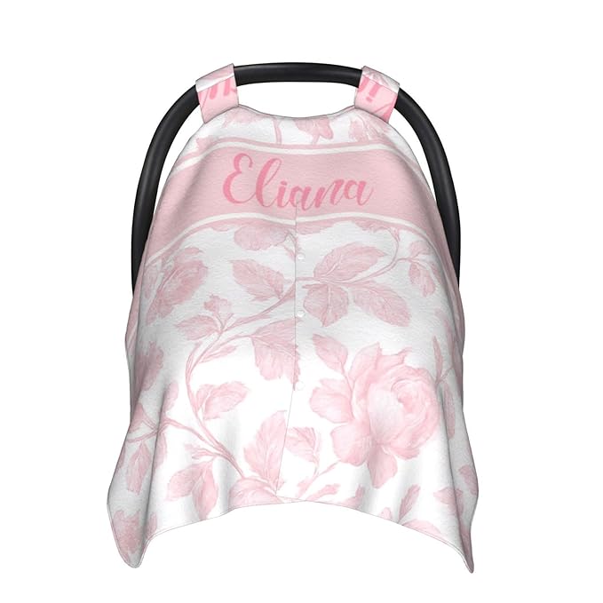 Custom Baby Car Seat Cover with Name – Personalized Pink Floral Nursing Cover, Infant Carseat Canopy, Shopping Cart Cover – Soft, Breathable & Warm – Ideal Shower Gift for Baby Girls